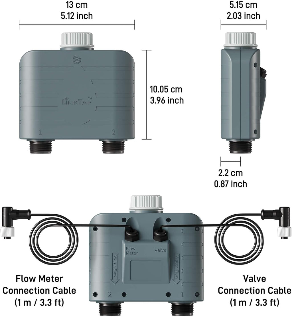 LinkTap T1 Smart Water Timer (Requires Gateway), 2-Outlet Sprinkler Timer, Ideal for Drip Irrigation, Weather Adaptive, Advanced Flow Monitoring, Better Range Than WiFi, IP66, Alexa