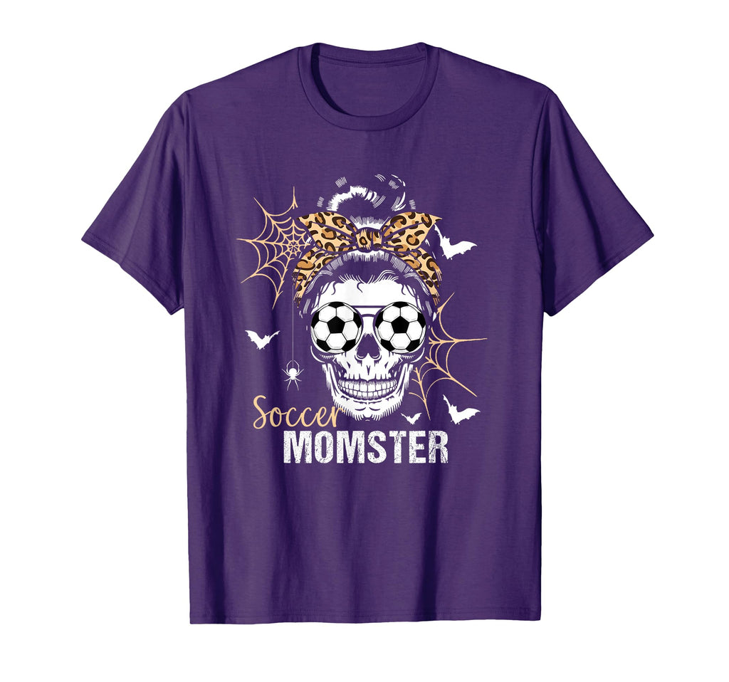 Momster Soccer Mom Messy Bun Skull Halloween T-Shirt - Graphic Print Unisex