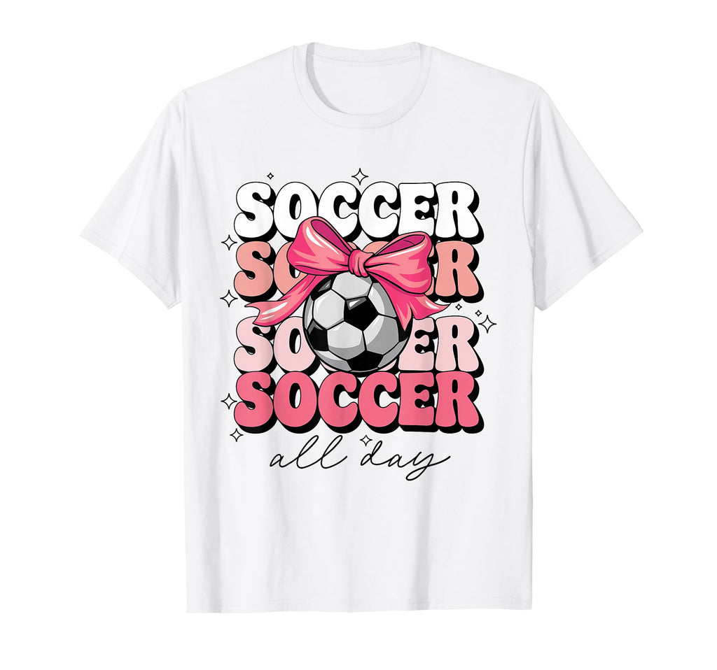 Groovy Soccer Coquette Bow Soccer All Day T-Shirt - Streetwear Style Unisex