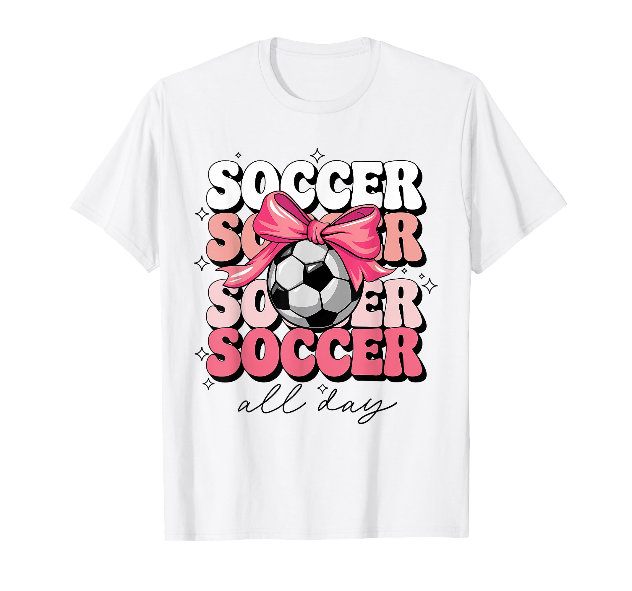 Groovy Soccer Coquette Bow Soccer All T-Shirt - Trendy Graphic for Adults
