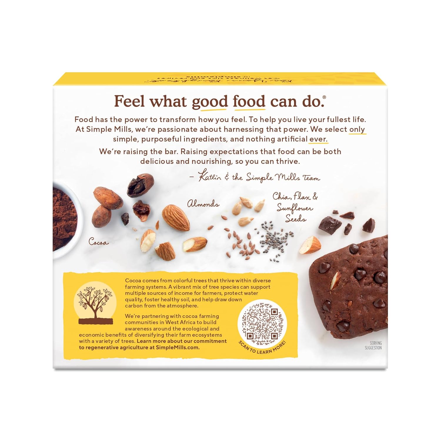 Simple Mills Soft Baked Almond Flour Brownie Bars, Chocolate Chip, 5.99 oz, Case of 6