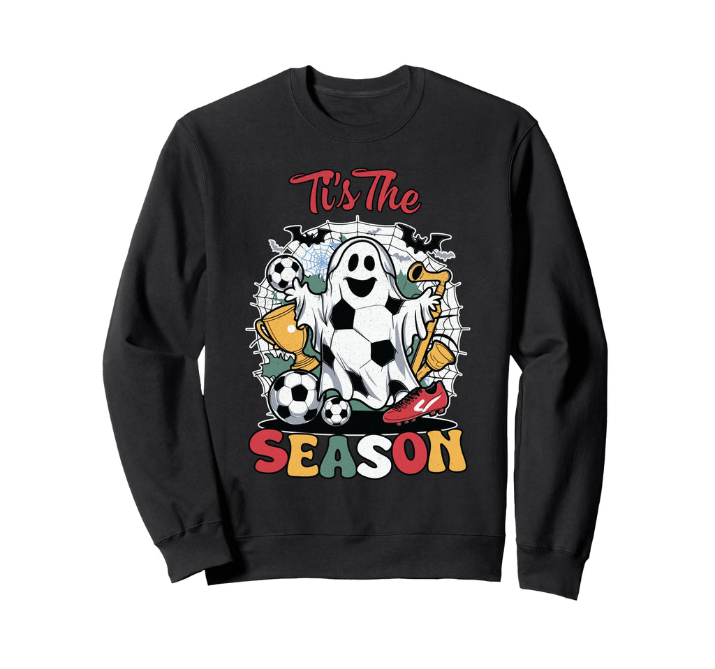 Tis Season Soccer Ghost Funny Sweatshirt - Unique Graphic for Adults
