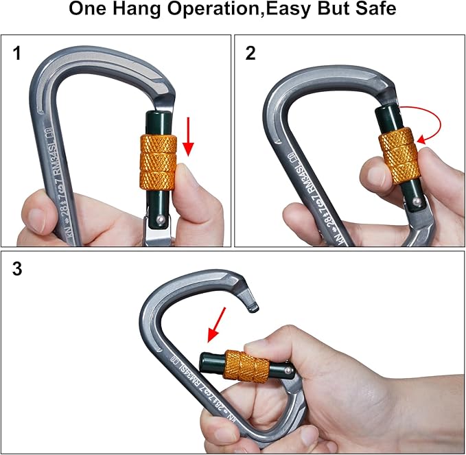 Auto Locking Rock Climbing Carabiner Clips, Heavy Duty Asymmetrical Carabiner Connector Used for Rappelling Rescue Outdoor Climbing, Mountaineer, Hammock, Camping