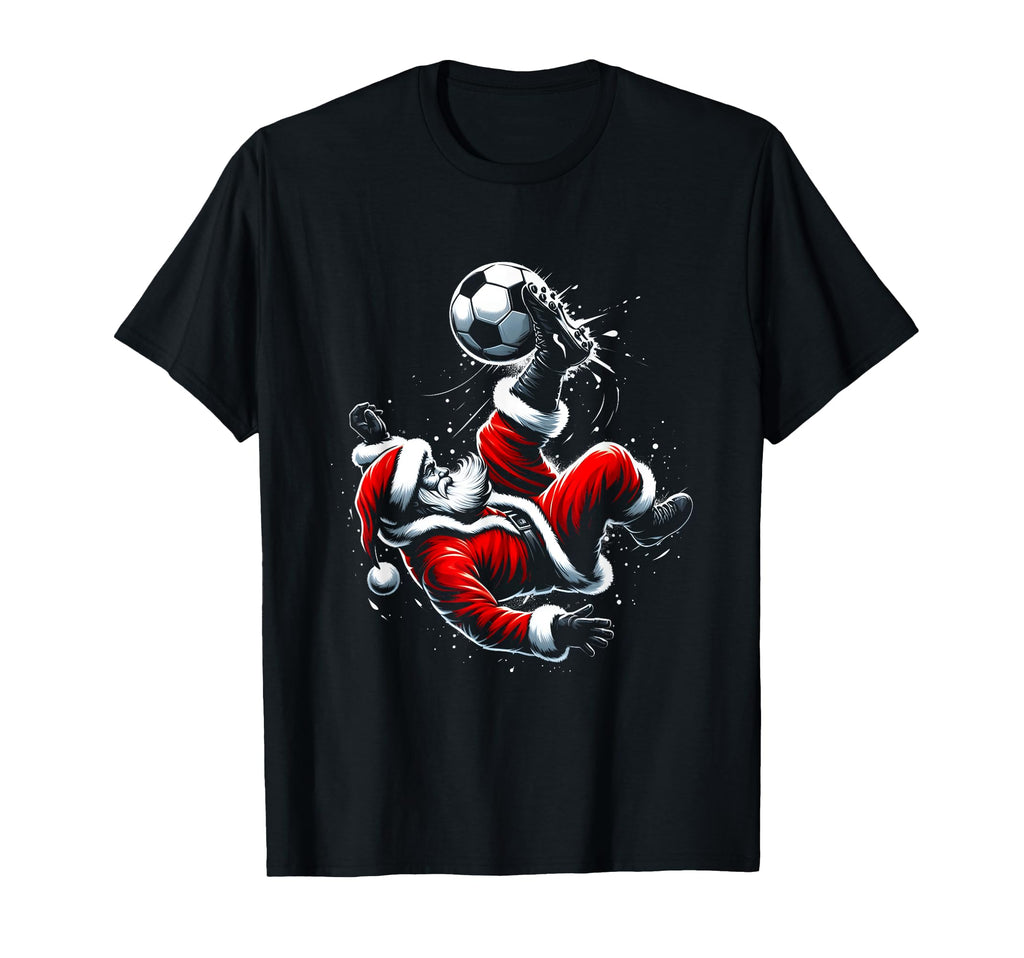 Santa Soccer Player Bicycle Kick Ball T-Shirt - Trendy Graphic Unisex