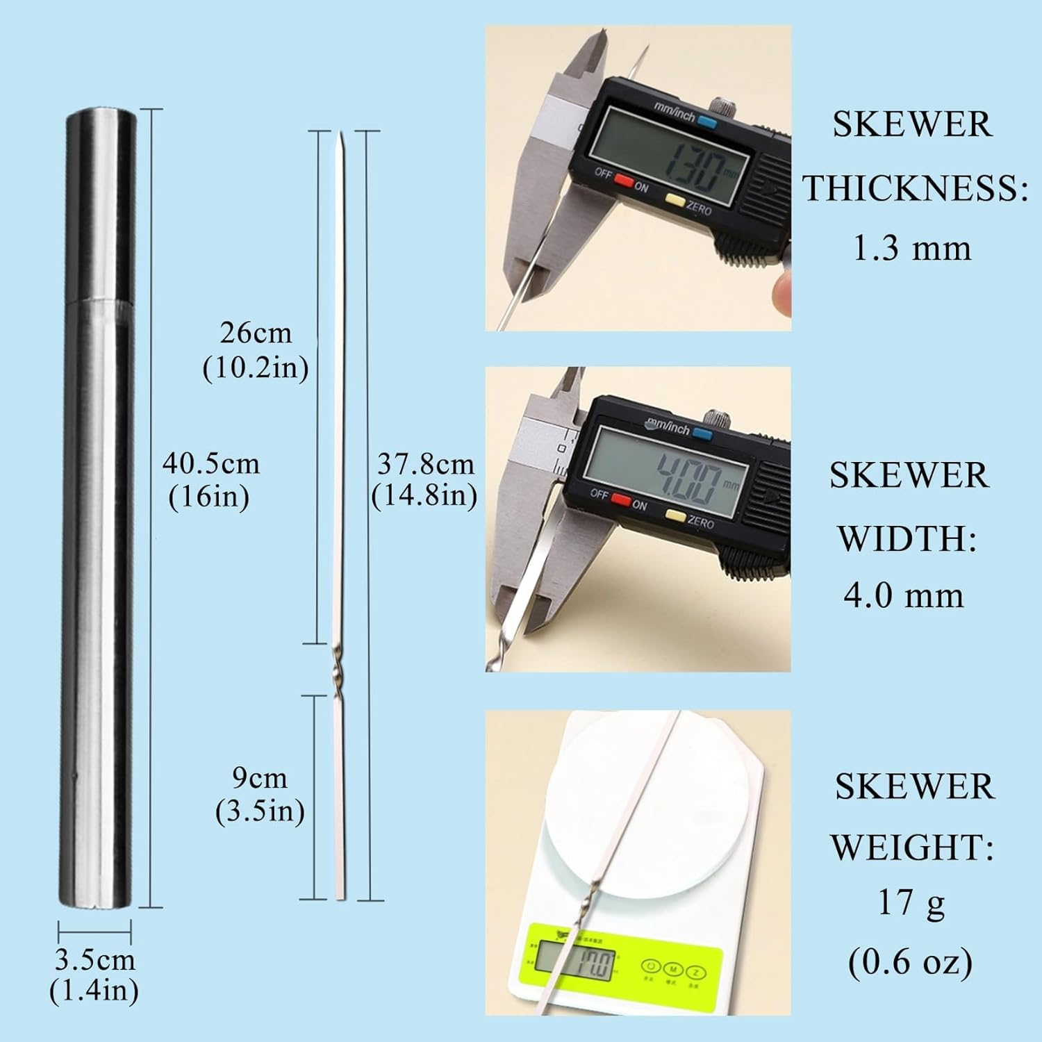 304 Stainless Steel 14.8" Long Flat Barbecue Skewers,20PCS/40PCS BBQ Kebab Skewers with Portable Metal Storage Tube,Reusable for Grilling Barbecue Kitchen Party and Outdoor Cooking (40PCS)