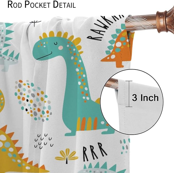 Dinosaur Curtains for Kids Boys Girls Home Decor Childish Cute Dino Animals Print Pattern Rod Pocket Blackout Window Drapes for Nursery Baby Bedroom Playroom W31.5xL72in 2 Panels
