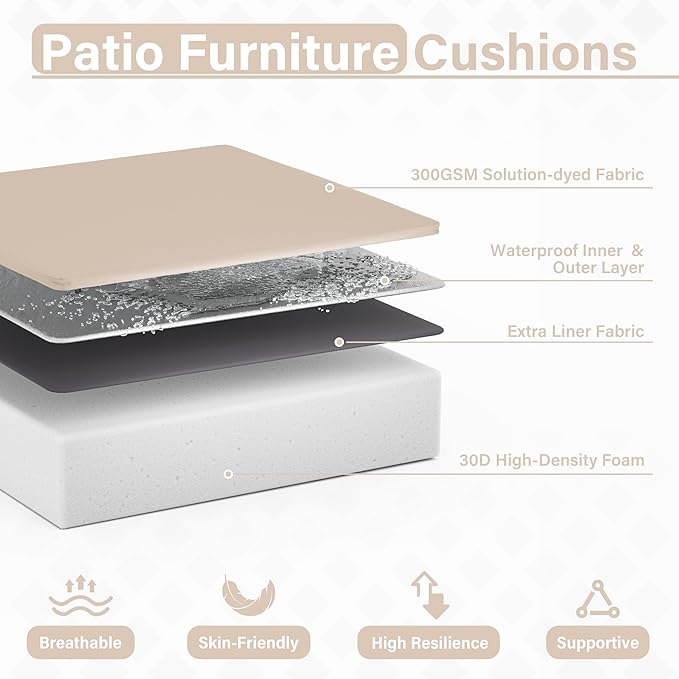 Patio Chair Cushions 18.5 X 16 X 4 Inch Waterproof Outdoor Seat Cushions for Patio Furniture, Outdoor Sofa Couch Pads with Ties & Handle, Set of 2, Sand