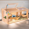 Wooden Hamster Cage, 32"x16"Guinea Pig Cage, Small Animal Cage for Dwarf Syrian Hamsters Degus Mice & Other Small Pets. Large Hamster cage with with 2 Adjustable skylights.