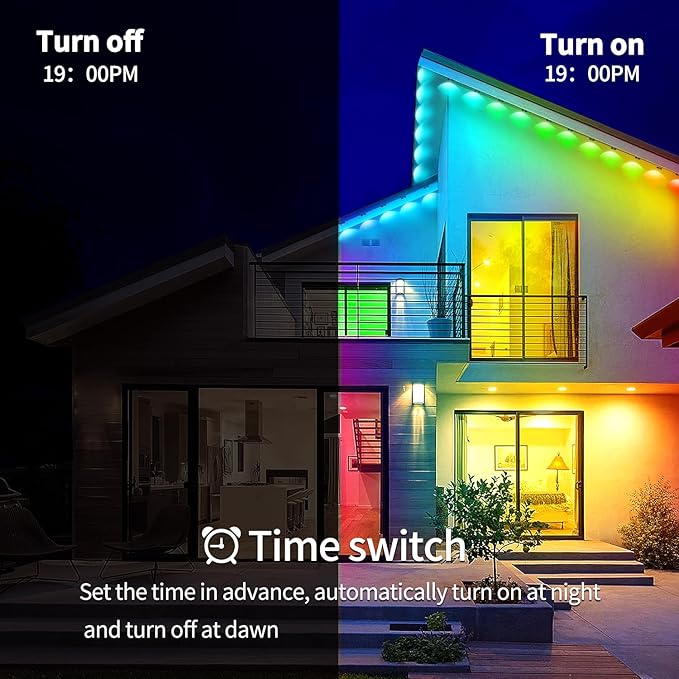 300ft Permanent Outdoor Lights,RGB Eave Lights,Music Sync IP67 Waterproof Outdoor Eave Light Lighting, can be Used for Garden,House,Party,Holiday Decoration（2 Rolls of 150ft）