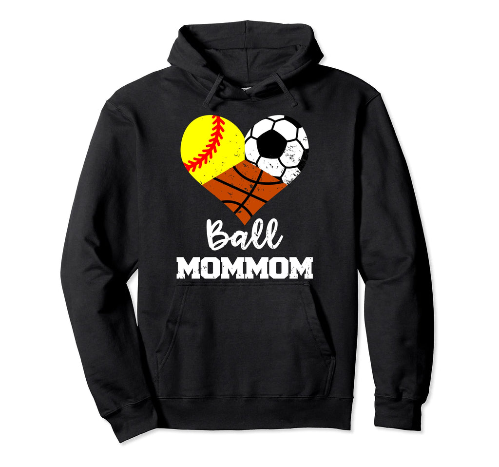 Ball Mommom Heart Funny Softball Hoodie - Casual Everyday Wear for Adults