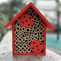 Mason Bee Houses Outdoor Wooden Bee Hotel for Garden and Yard Hand-Made Bamboo Bee Hive for Bees Butterflies and Ladybugs, Medium Size 8"x7.5"x5", Red