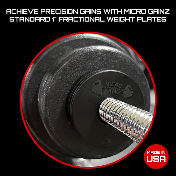 Micro Gainz Standard 1-Inch Center Hole Fractional 2 Pcs Color Weight Plates, Choose (.25LB-1LB) Designed for Standard 1-Inch Dumbbell & Barbell for Strength Training, Made in USA