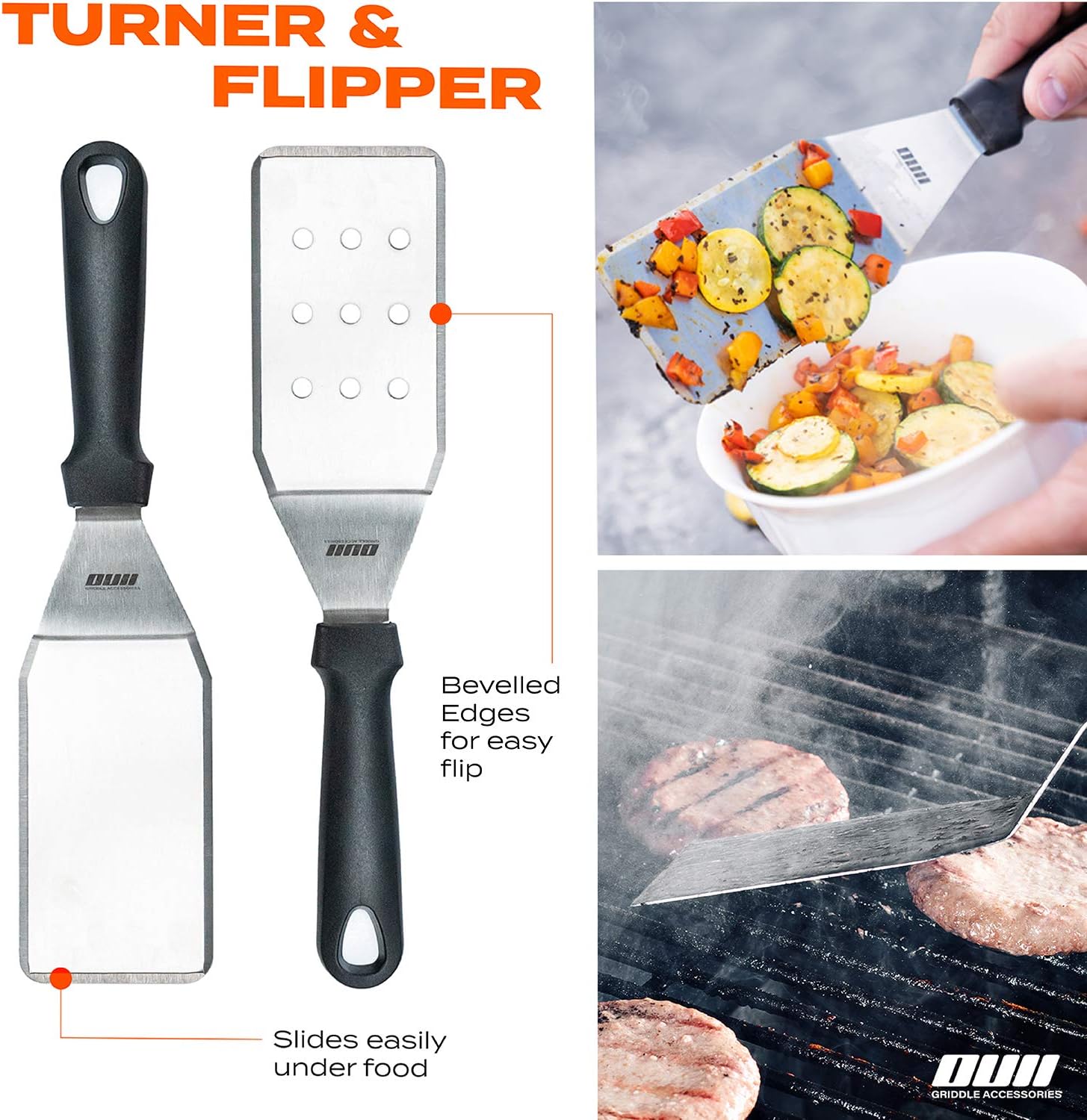 Flat Top Griddle Accessories for Blackstone and Camp Chef Griddle - 9 Pieces Set with Griddle Cleaning Kit and Carry Bag! Metal Spatula, Scraper for Hibachi and Teppanyaki Grill
