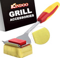 Grill Brush Bristle Free for Outdoor Grill, Steam Grill Cleaning Brush Replaceable BBQ Cleaner Brush Head,Extended Handle, Safe Grill Brush with Scraper for Cast Iron Stainless-Steel Grates, Red