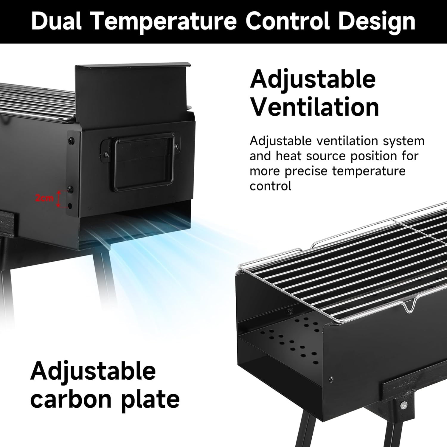 Charcoal Grills Commercial Quality Portable Multiple Size Hibachi BBQ Lamb Skewer Folded Camping Barbecue Grill for Backyard Party Picnic Travel Outdoor Cooking Use(31.6x7.1x5.1 inch),BLACK