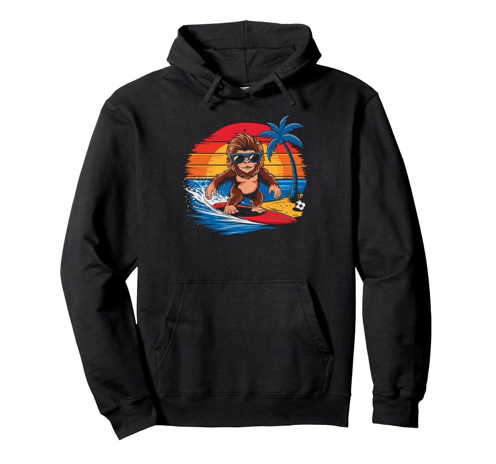 Funny Bigfoot Surfing Sunglasses Soccer Hoodie - Trendy Graphic for Adults