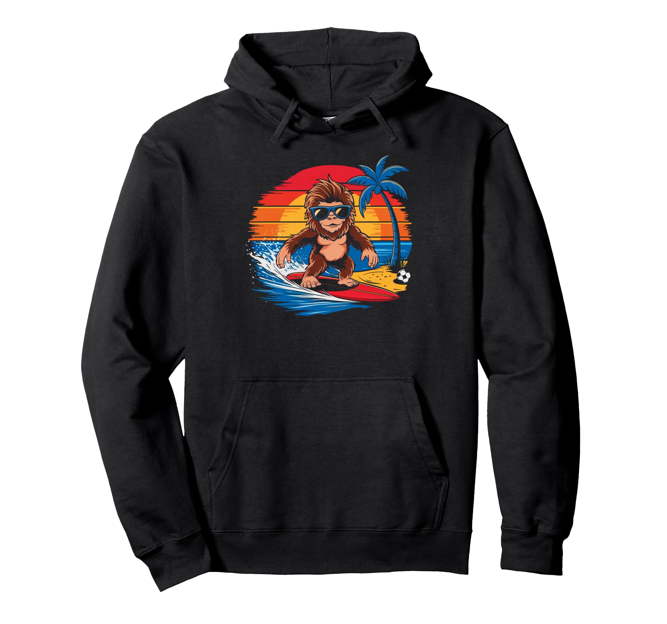 Funny Bigfoot Surfing Sunglasses Soccer Hoodie - Trendy Graphic for Adults