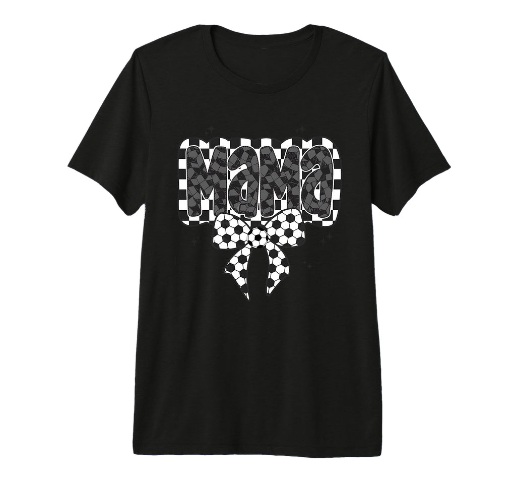 Mono Checkred Soccer Mama Bow White T-Shirt - Trendy Graphic Men Women