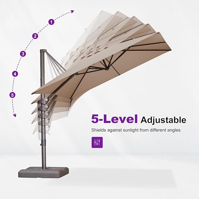 PURPLE LEAF 9 Feet Patio Umbrella Square Cantilever Umbrella Outdoor with 360° Rotation and Aluminum Offset Hanging for Pool Deck Garden Backyard, Taupe