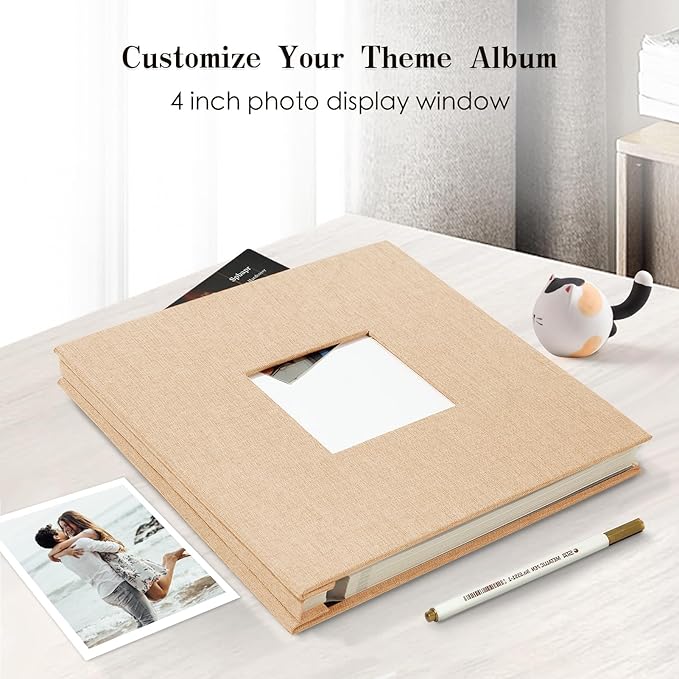 Spbapr Large Photo Album Self Adhesive 3x5 4x6 5x7 8x10 Pictures Magnetic Scrapbook Linen Cover DIY Album with A Metal Pen 11"x10.6"40pages