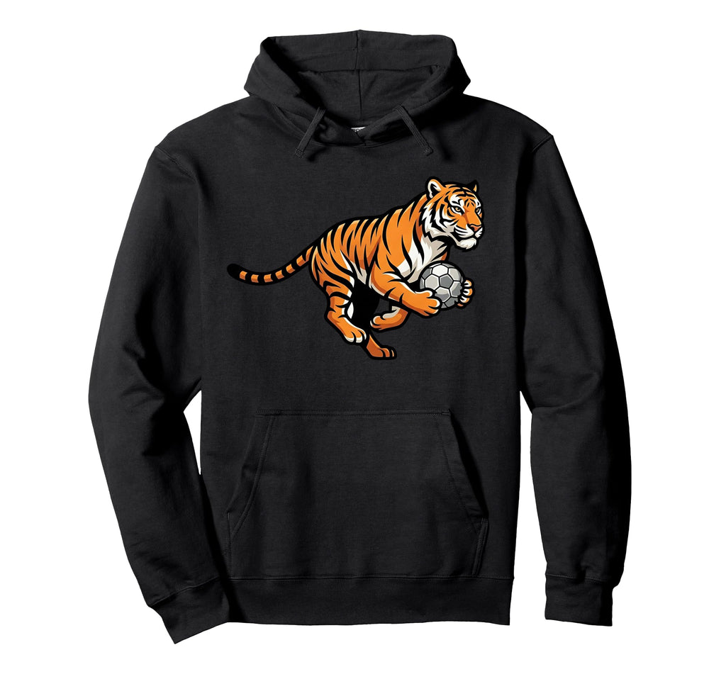 Soccer Tiger Holding Ball Fierce Hoodie - Casual Everyday Wear for Adults