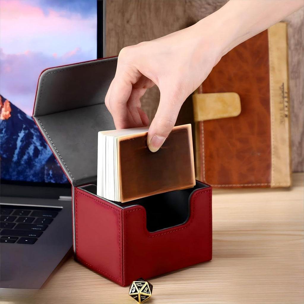 Yookeer 4 Pieces Leather Deck Card Boxes Cards Deck Game Box for Collectible Playing Card Box Compatible with MTG Commander(Black, White, Red, Green,Horizontal)