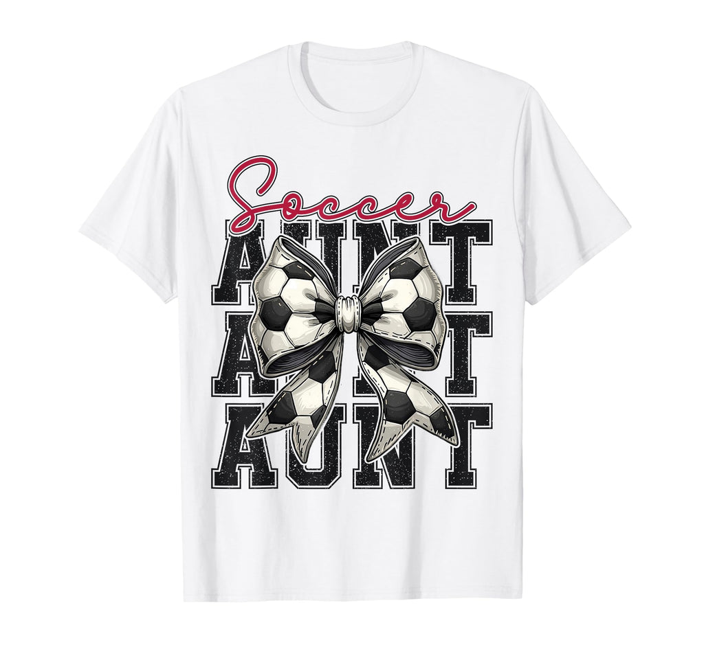 Soccer Aunt Funny Coquette Bow Soccer T-Shirt - Trendy Graphic Men Women