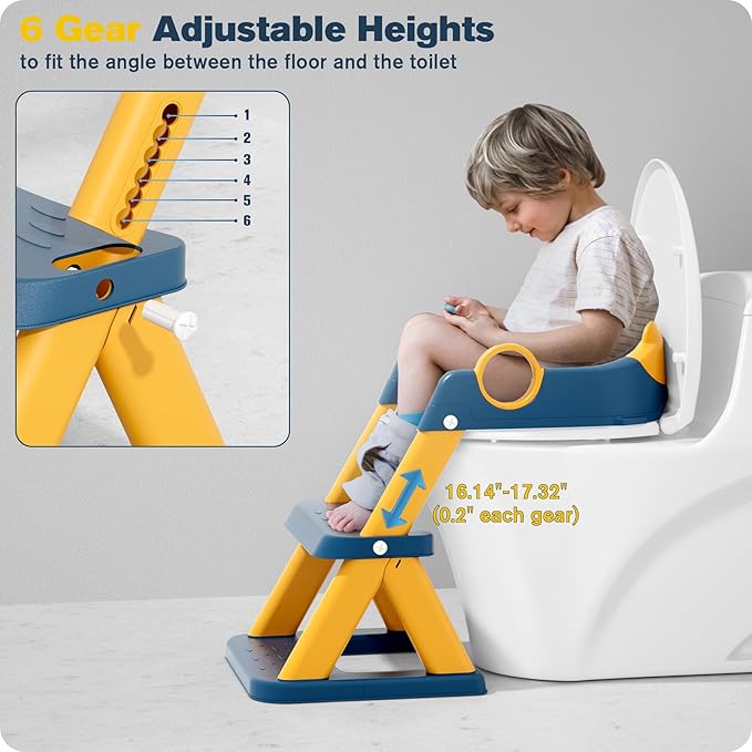 Potty Training Seat, Upgrade Toddler Toilet Seat for Kids Boys Girls, 2 in 1 Potty Training Toilet for Kids, Splash Guard Anti-Slip Pad Step Stool（Blueyellow）
