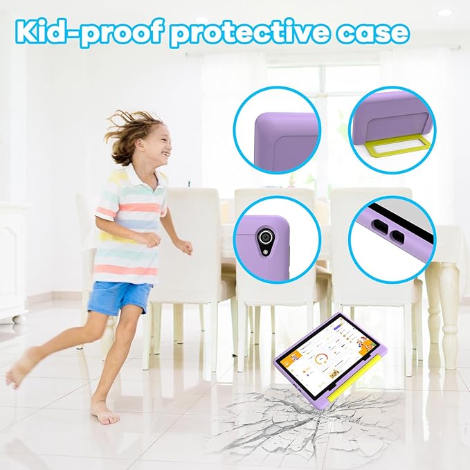 Kids Tablet｜Upgraded Android 14 Tablet 10 inch for Kids with Protective Case｜Octa-Core｜64GB｜1TB TF Card Expandable｜Dual Camera｜Parental Control｜Great Gift for Toddler(Purple)