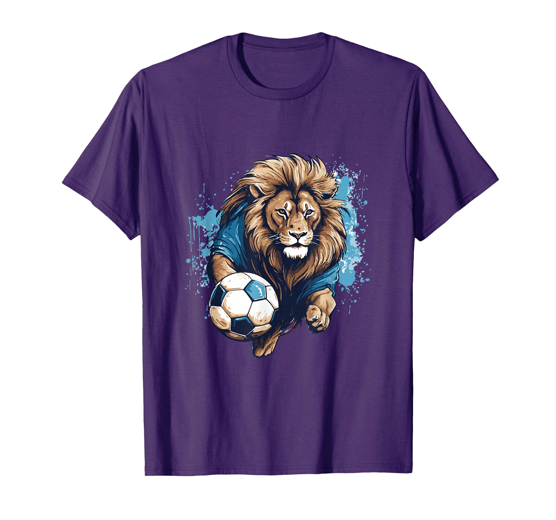 Lion Playing Soccer Funny Animal T-Shirt - Fun Novelty Design Unisex