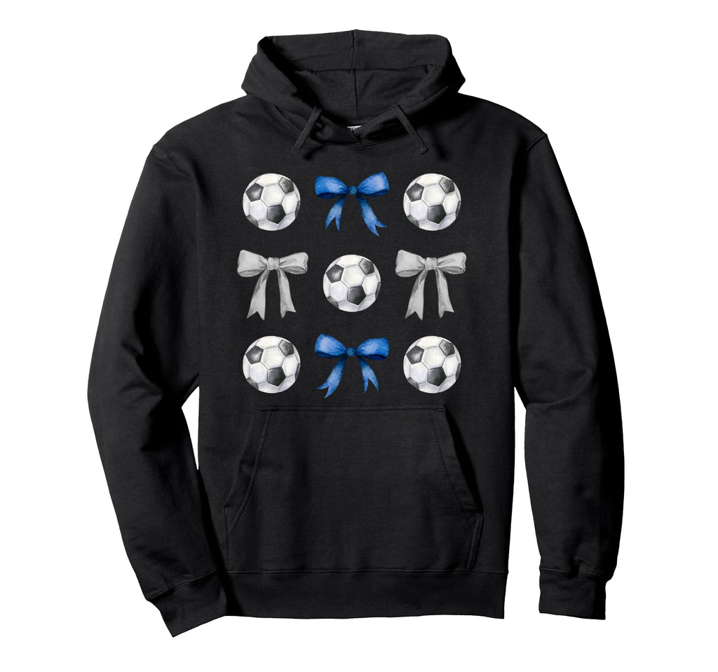 Soccer Balls Bows Soccer Player Blue Hoodie - Trendy Graphic for Adults