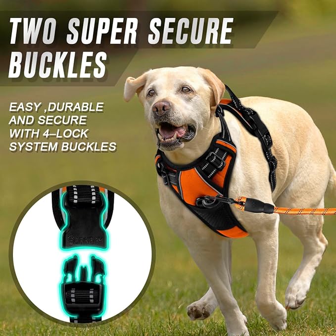 BARKBAY No Pull Dog Harness Front Clip Heavy Duty Reflective Easy Control Handle for Large Dog Walking(Orange,S)