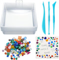 LOYIM 24 Pcs Stepping Stone Kit Includes Concrete Mold, Mosaic Tiles and Carving Tools, DIY Craft Handmade Stepping Stone Kit for Kids, Family, Garden Outdoor Decor, No Concrete Mix (Square,10 Inch)