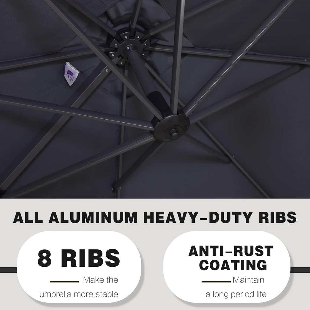 PURPLE LEAF 11 Feet Patio Umbrella Outdoor Cantilever Round Umbrella Aluminum Offset Umbrella with 360-degree Rotation for Garden Deck Pool Patio, Grey