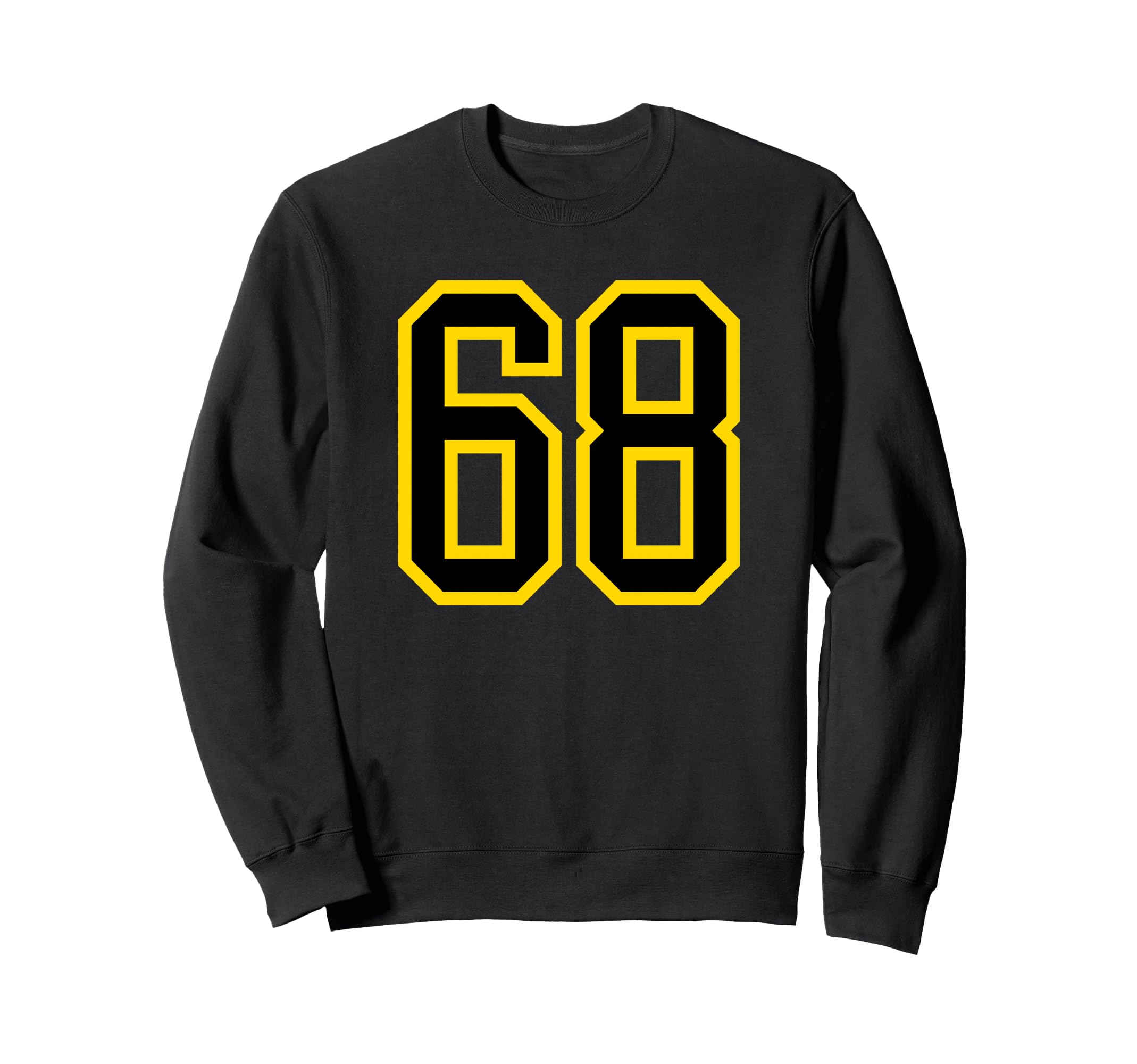 Yellow Black Sport Team Number 68 Sweatshirt - Trendy Graphic for Adults
