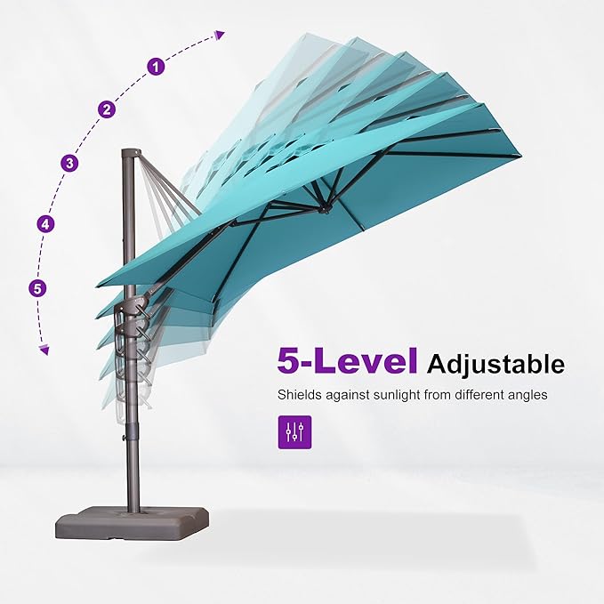 PURPLE LEAF 10 Feet Patio Cantilever Umbrella Square Outdoor Umbrella with 360° Rotation and Aluminum Offset Hanging for Garden Backyard Pool, Turquoise
