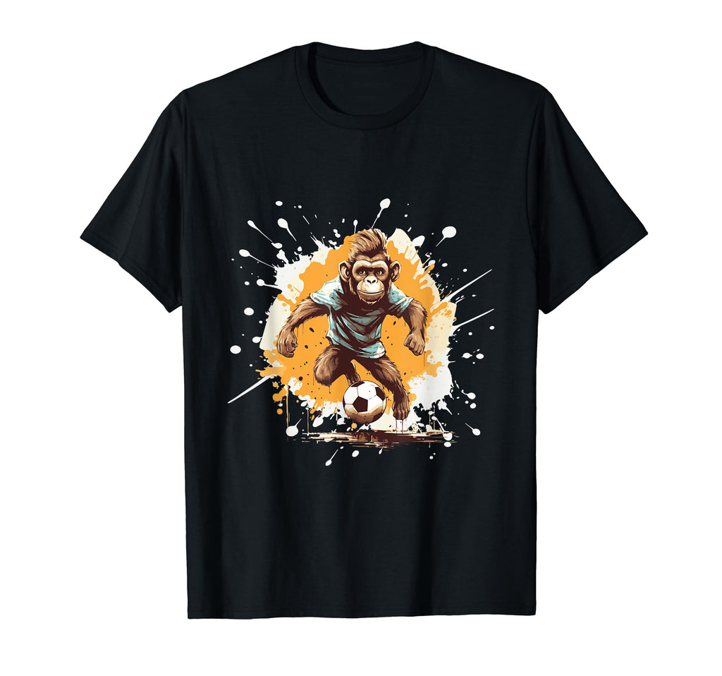 Monkey Playing Soccer Funny Animal T-Shirt - Graphic Print for Adults