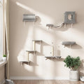 NUNU LAB Cat Wall Shelves Set, 7 Pcs Wall-Mounted Cat Climber with Cat House, Tunnel, Bridge, Scratching Post, Hammock, Wall Shelves, Gray