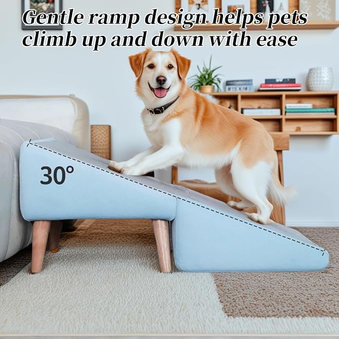 Split Ottoman Dog Ramp, Folding Pet Ramps Stairs for Couch, Pet Ramps Stairs for Small and Large Dogs, Holds up to 220 lbs (Blue, One Size)