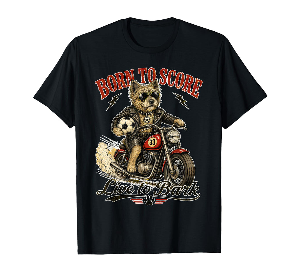 Cairn Terrier Motorbike Love Footbal Soccer T-Shirt - Graphic Print Unisex