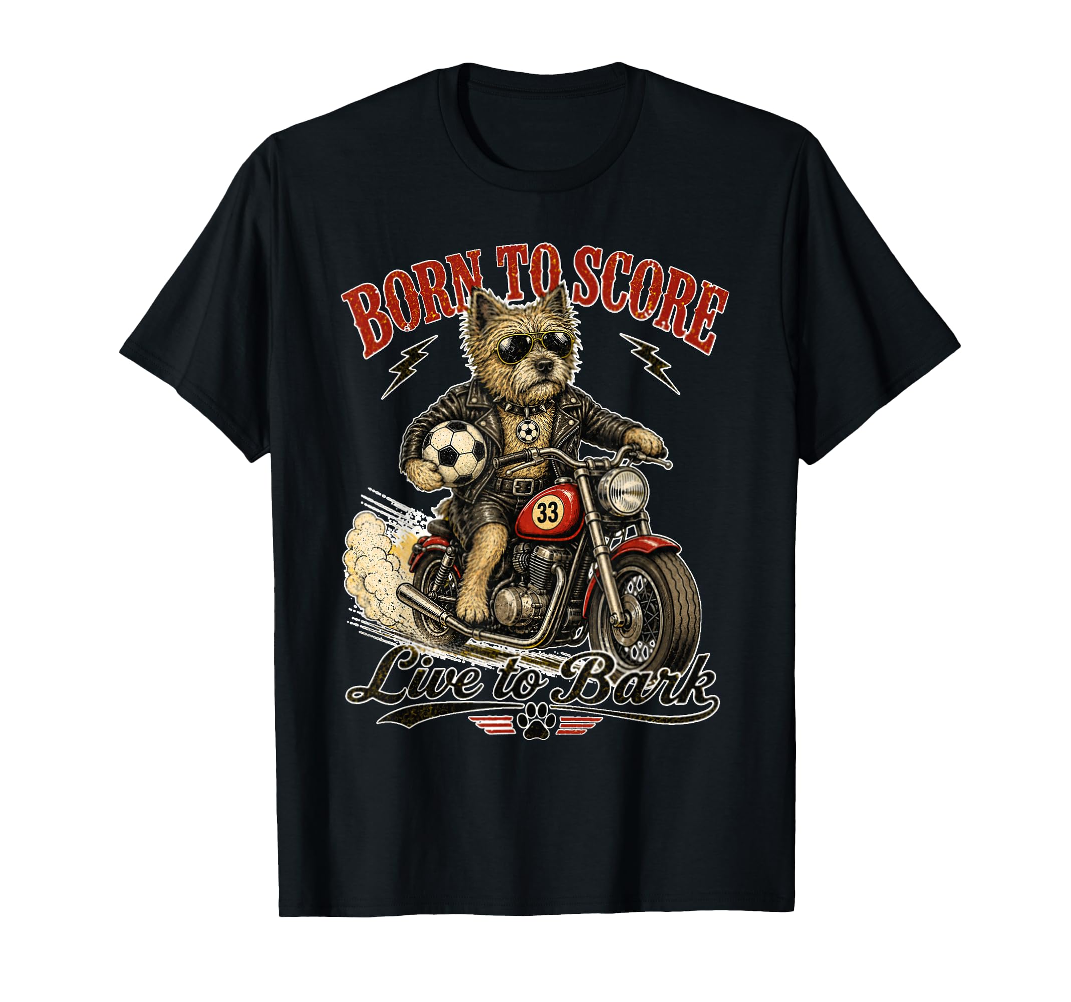 Cairn Terrier Motorbike Love Footbal Soccer T-Shirt - Graphic Print Unisex
