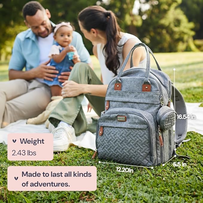BabbleRoo Diaper Bag Backpack - Baby Essentials Travel Tote - Multi Function Waterproof Diaper Bag, Travel Essentials Baby Bag with Changing Pad, Stroller Straps & Pacifier Case - Unisex, Navy Blue