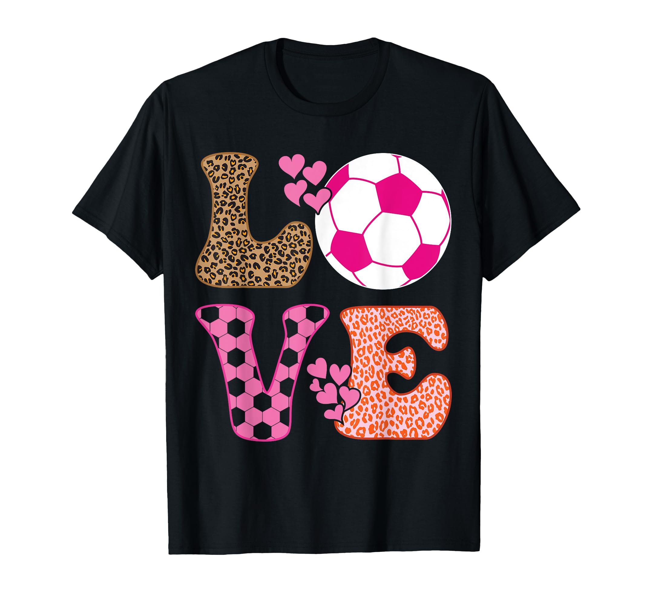 Soccer Love Hearts And Leopard Soccer T-Shirt - Custom Art Print for Adults
