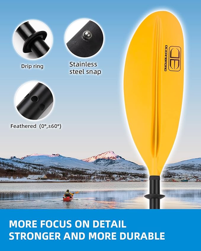 OCEANBROAD Kayak Paddle 86in/218cm, 90.5in/230cm, 95in/241cm Alloy Shaft Kayaking Boating Canoeing Oar with Paddle Leash
