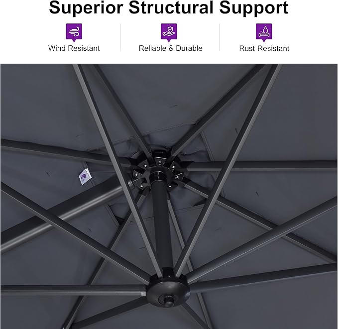 PURPLE LEAF 8 Feet Square Cantilever Umbrella Patio Umbrella with Base Outdoor Umbrella Aluminum Offset with 360-degree Rotation for Garden Deck Pool Patio Light Grey