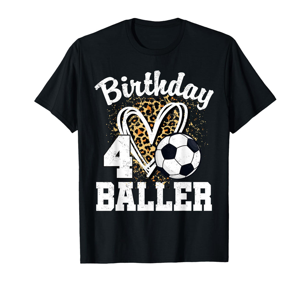 4Th Birthday Soccer Ball Leopard Heart 4 T-Shirt - Unique Graphic Unisex