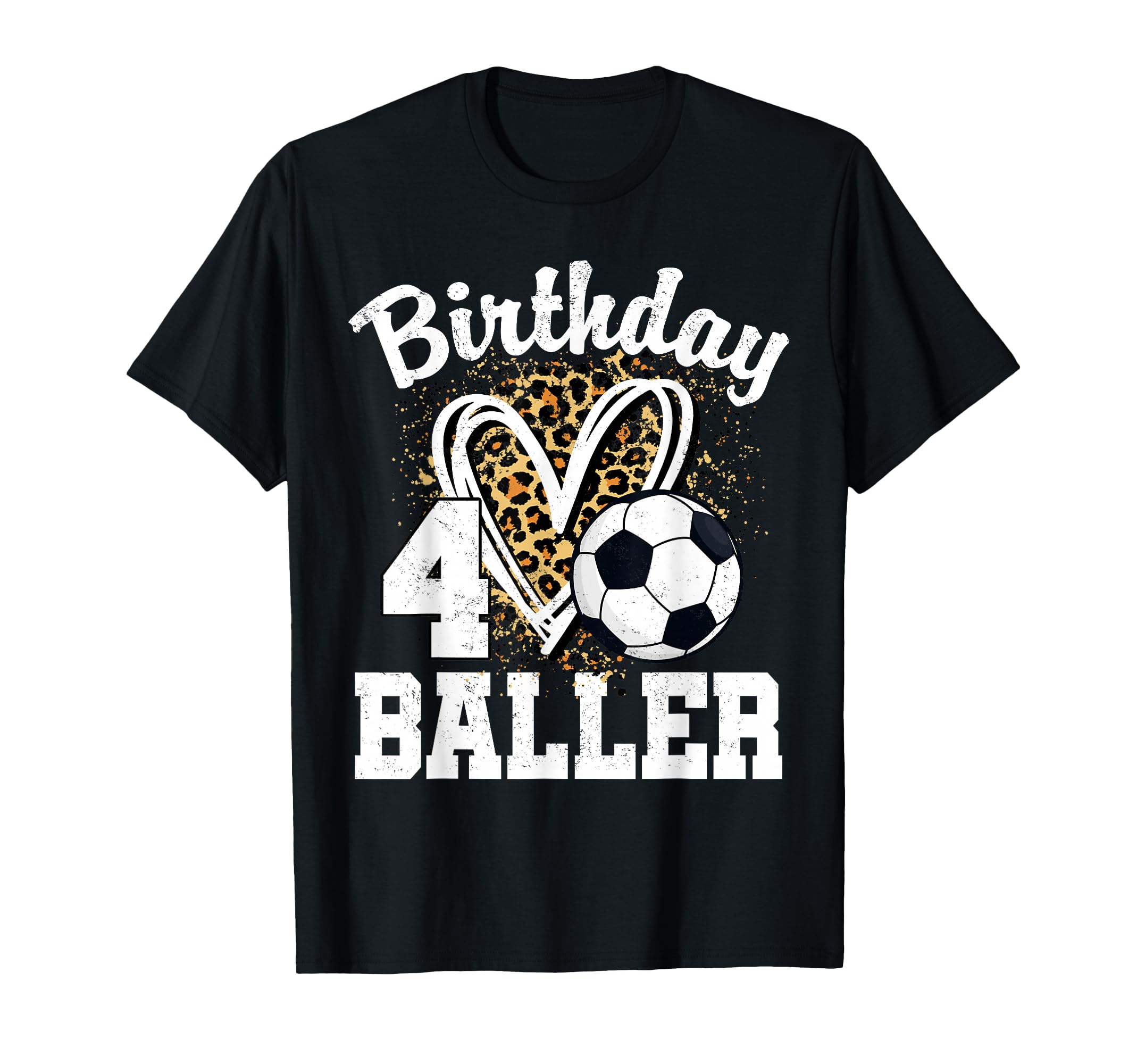4Th Birthday Soccer Ball Leopard Heart 4 T-Shirt - Unique Graphic Unisex