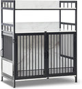 MCombo Furniture Style Dog Crate with Storage Shelves, Heavy Duty Wooden Dog Cage End Table, Triple Doors Pet House Indoor, 1368 (White)