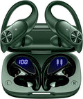 PocBuds Bluetooth Headphones Wireless Earbuds 80hrs Playtime Wireless Charging Case Digital Display Sports Ear Buds with Earhook Deep Bass IPX7 Waterproof Over-Ear Earphones for TV Phone Laptop Olive