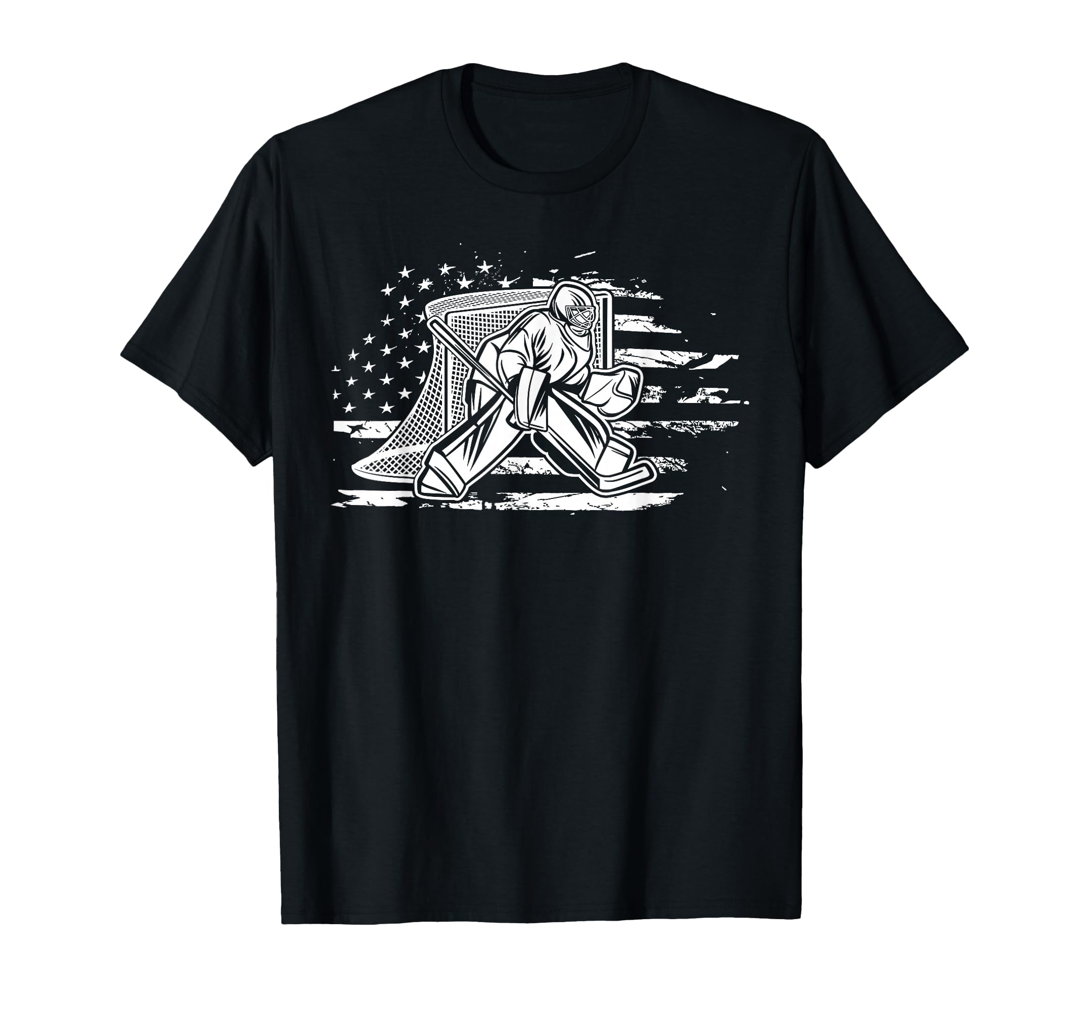 Ice Hockey Goalie American Flag T-Shirt - Fun Novelty Design Men Women